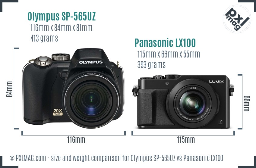 Olympus SP-565UZ vs Panasonic LX100 size comparison