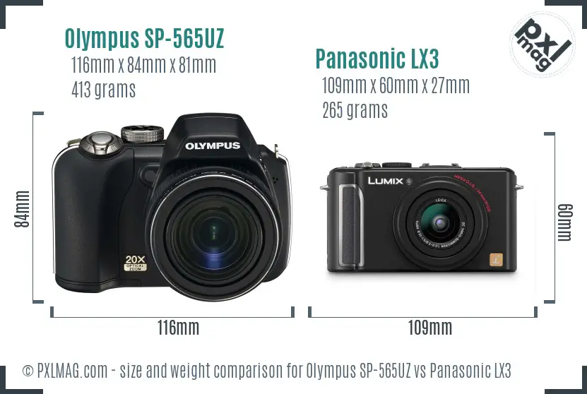 Olympus SP-565UZ vs Panasonic LX3 size comparison