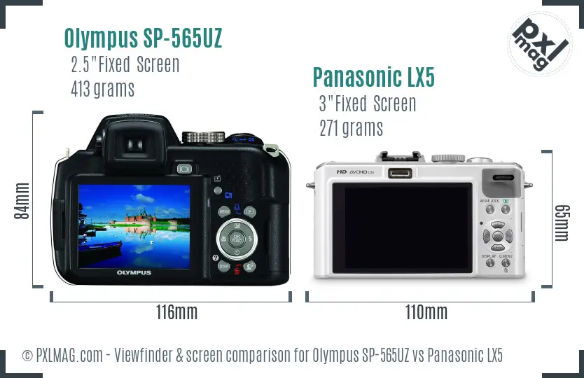 Olympus SP-565UZ vs Panasonic LX5 Screen and Viewfinder comparison