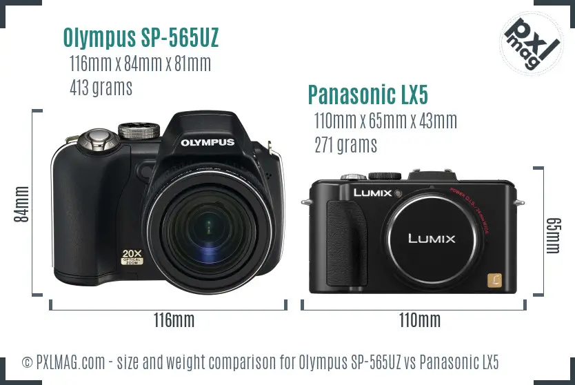 Olympus SP-565UZ vs Panasonic LX5 size comparison