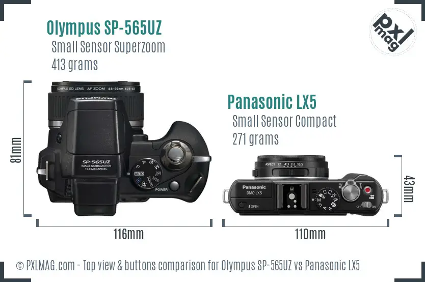 Olympus SP-565UZ vs Panasonic LX5 top view buttons comparison