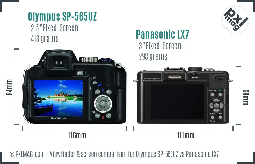 Olympus SP-565UZ vs Panasonic LX7 Screen and Viewfinder comparison