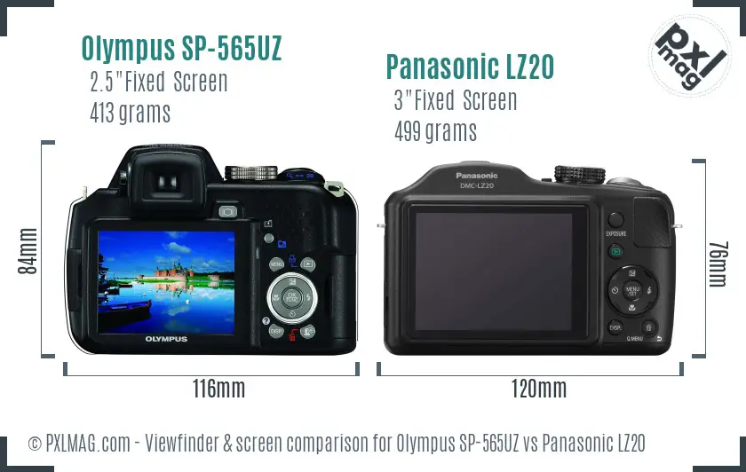 Olympus SP-565UZ vs Panasonic LZ20 Screen and Viewfinder comparison