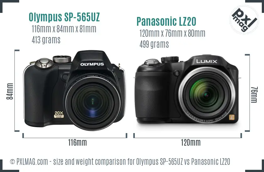 Olympus SP-565UZ vs Panasonic LZ20 size comparison