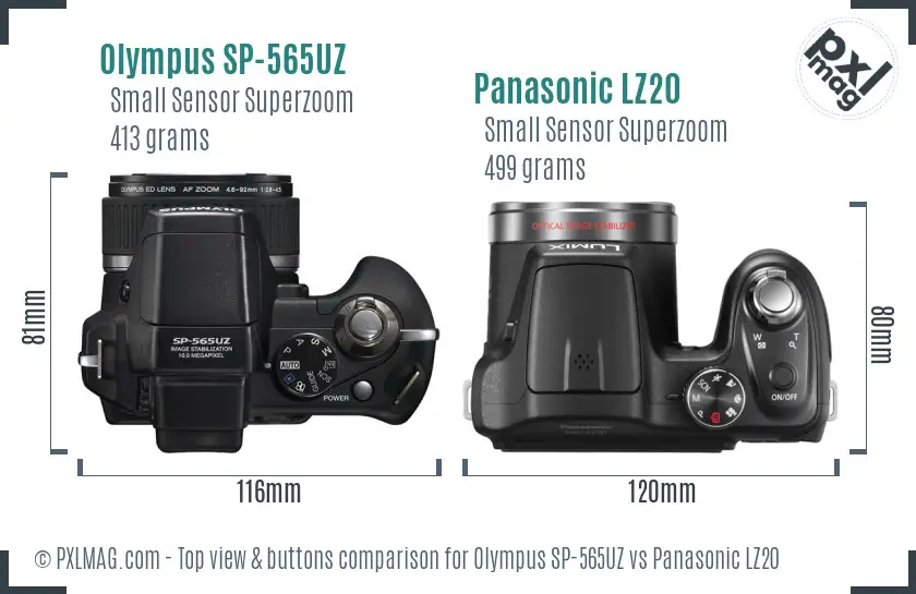 Olympus SP-565UZ vs Panasonic LZ20 top view buttons comparison