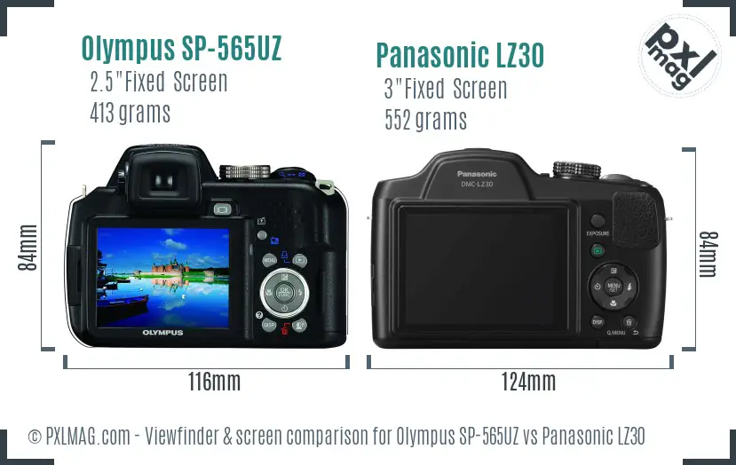 Olympus SP-565UZ vs Panasonic LZ30 Screen and Viewfinder comparison