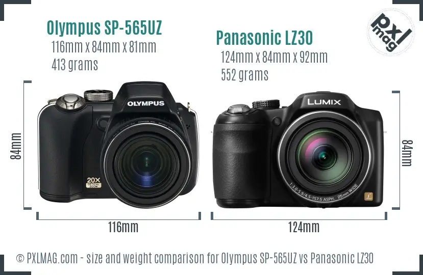 Olympus SP-565UZ vs Panasonic LZ30 size comparison