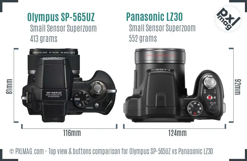 Olympus SP-565UZ vs Panasonic LZ30 top view buttons comparison