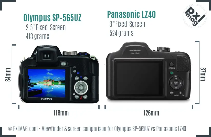 Olympus SP-565UZ vs Panasonic LZ40 Screen and Viewfinder comparison