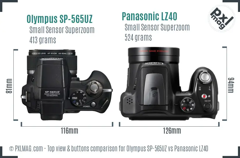 Olympus SP-565UZ vs Panasonic LZ40 top view buttons comparison