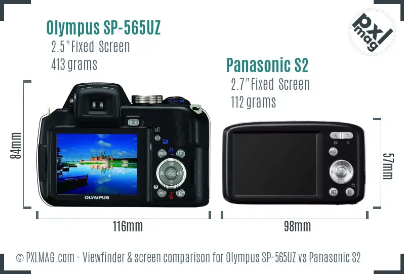 Olympus SP-565UZ vs Panasonic S2 Screen and Viewfinder comparison