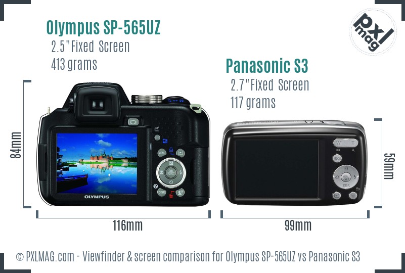 Olympus SP-565UZ vs Panasonic S3 Screen and Viewfinder comparison