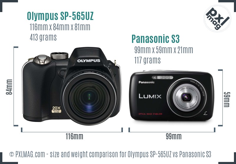 Olympus SP-565UZ vs Panasonic S3 size comparison