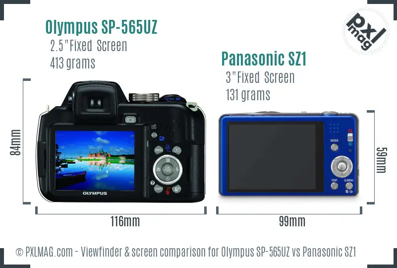 Olympus SP-565UZ vs Panasonic SZ1 Screen and Viewfinder comparison