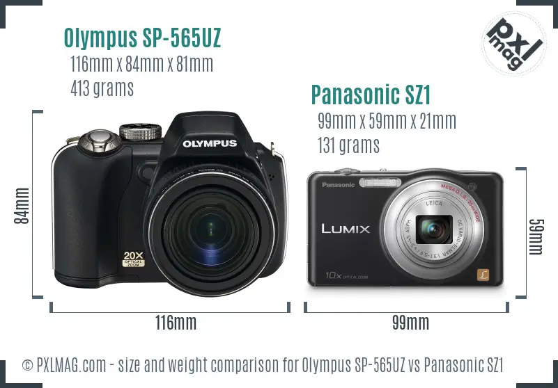 Olympus SP-565UZ vs Panasonic SZ1 size comparison