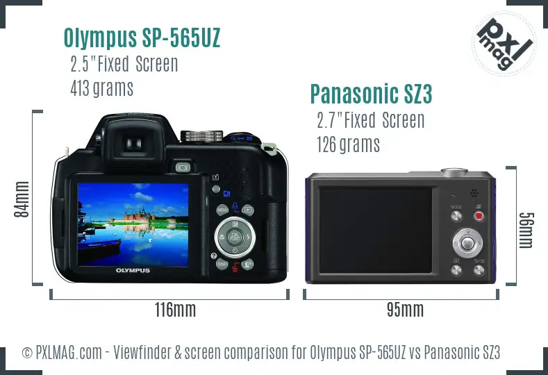 Olympus SP-565UZ vs Panasonic SZ3 Screen and Viewfinder comparison