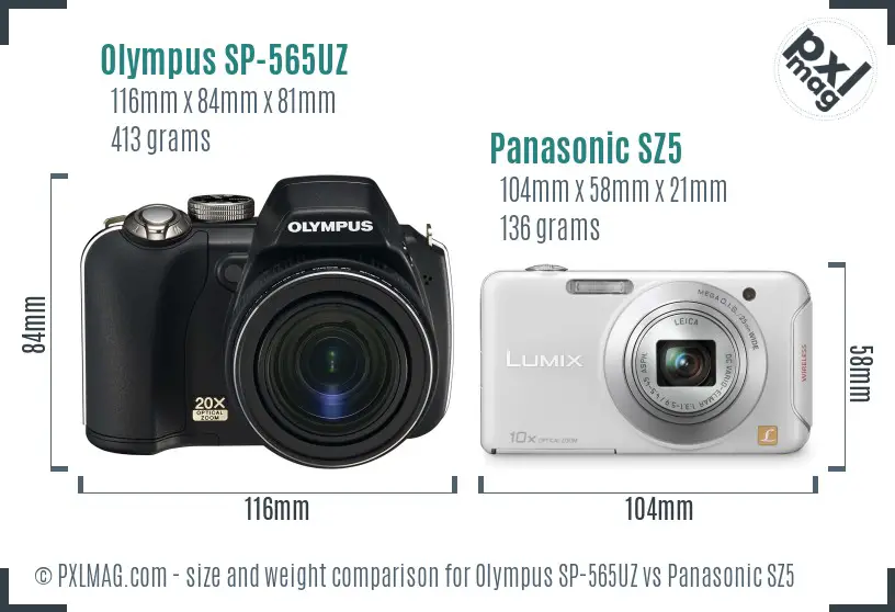 Olympus SP-565UZ vs Panasonic SZ5 size comparison