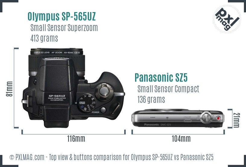 Olympus SP-565UZ vs Panasonic SZ5 top view buttons comparison