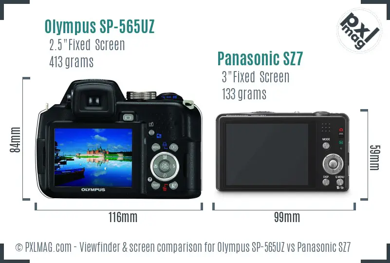 Olympus SP-565UZ vs Panasonic SZ7 Screen and Viewfinder comparison