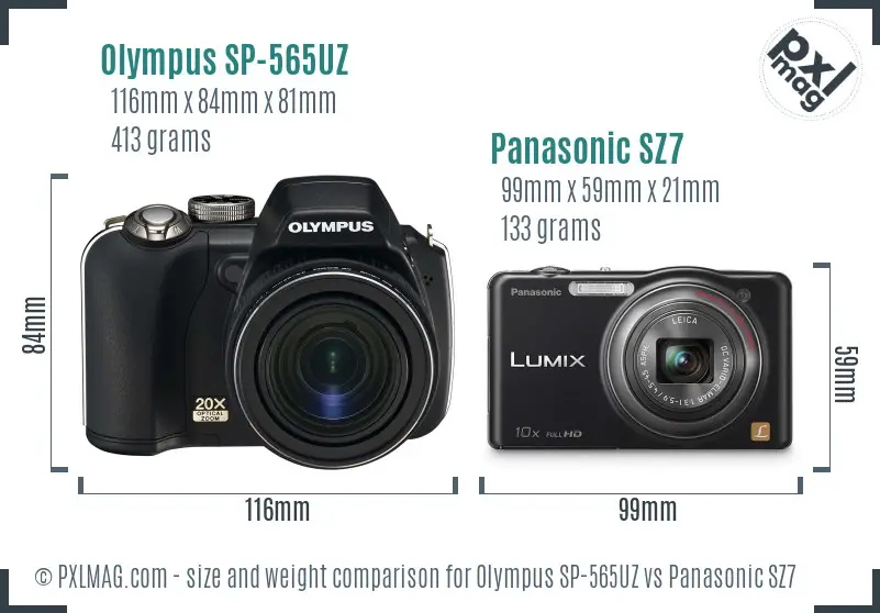 Olympus SP-565UZ vs Panasonic SZ7 size comparison