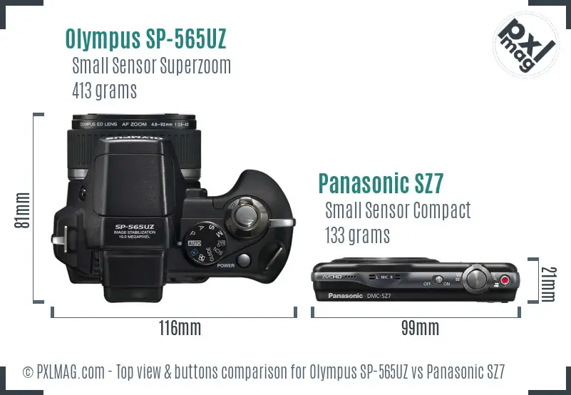 Olympus SP-565UZ vs Panasonic SZ7 top view buttons comparison