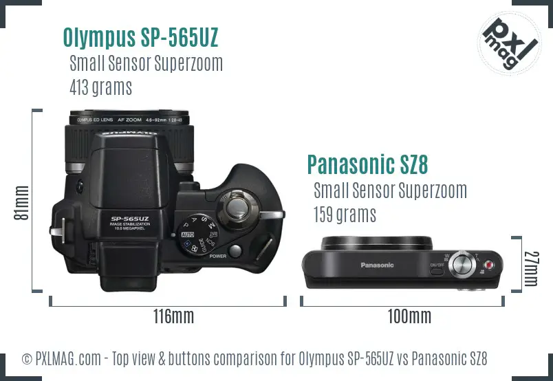 Olympus SP-565UZ vs Panasonic SZ8 top view buttons comparison
