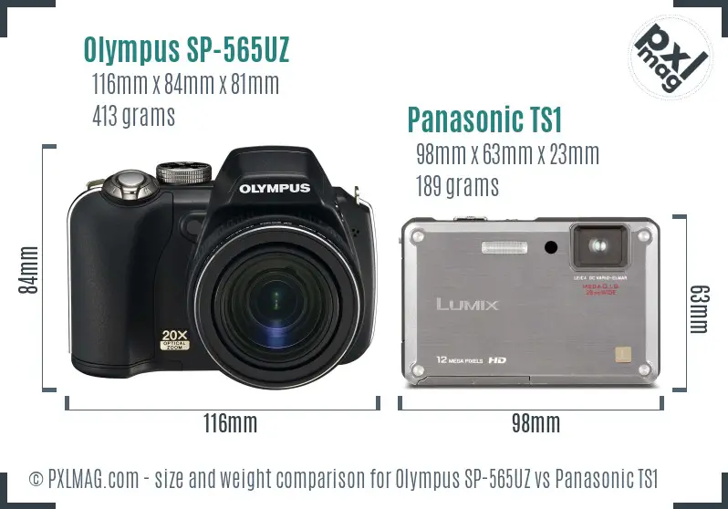 Olympus SP-565UZ vs Panasonic TS1 size comparison