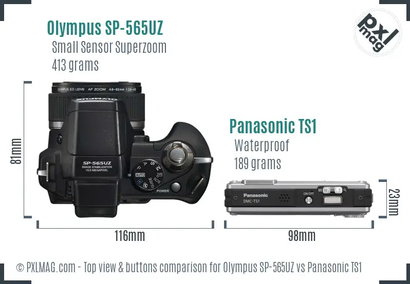 Olympus SP-565UZ vs Panasonic TS1 top view buttons comparison