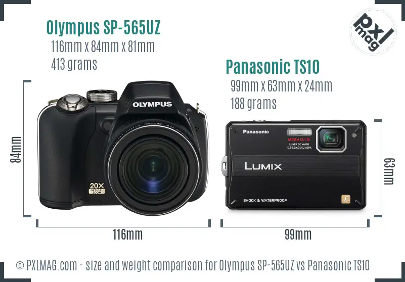 Olympus SP-565UZ vs Panasonic TS10 size comparison