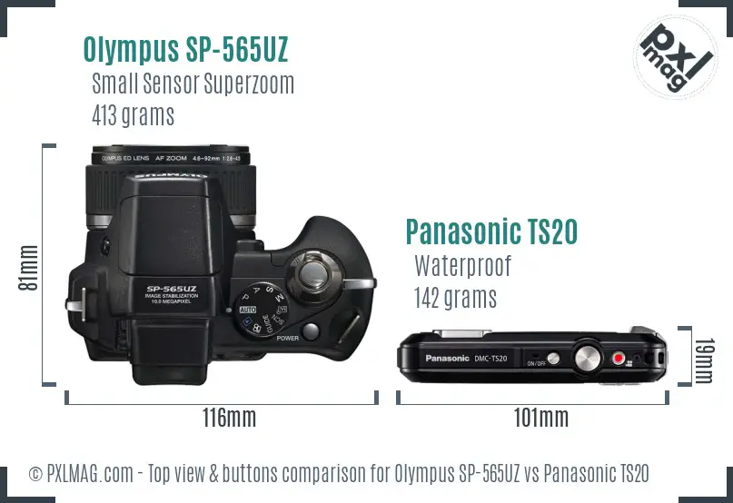 Olympus SP-565UZ vs Panasonic TS20 top view buttons comparison