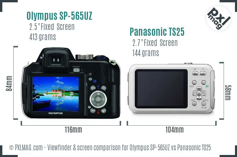 Olympus SP-565UZ vs Panasonic TS25 Screen and Viewfinder comparison