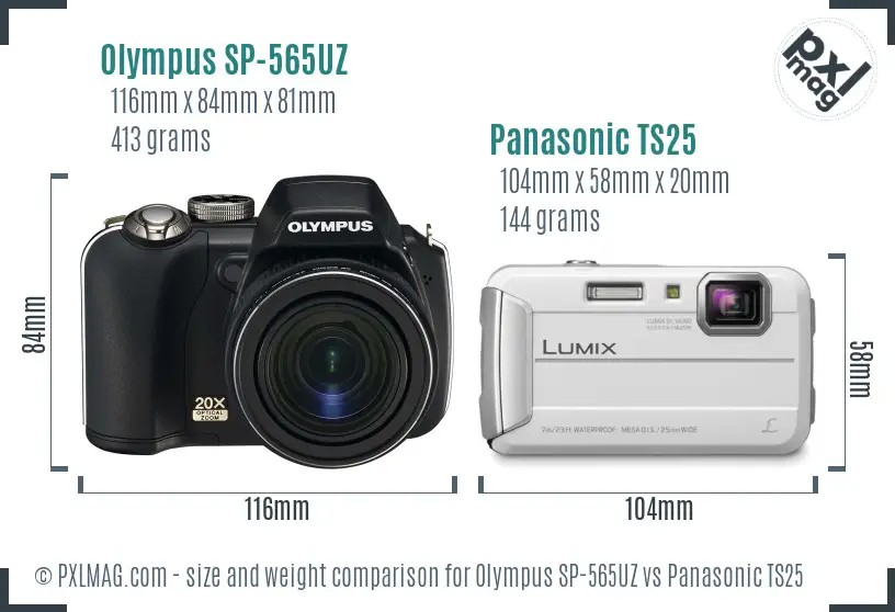 Olympus SP-565UZ vs Panasonic TS25 size comparison
