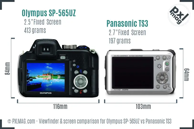 Olympus SP-565UZ vs Panasonic TS3 Screen and Viewfinder comparison