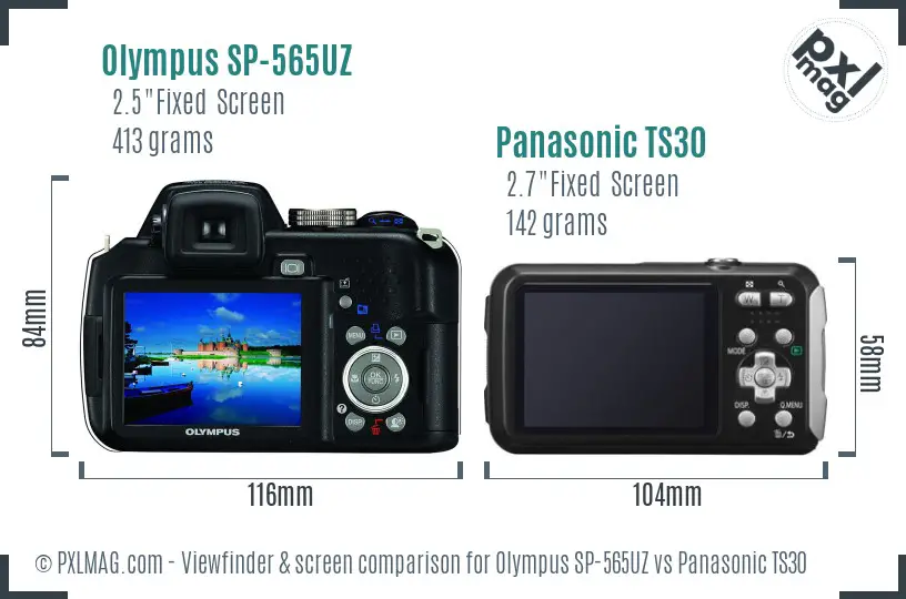 Olympus SP-565UZ vs Panasonic TS30 Screen and Viewfinder comparison