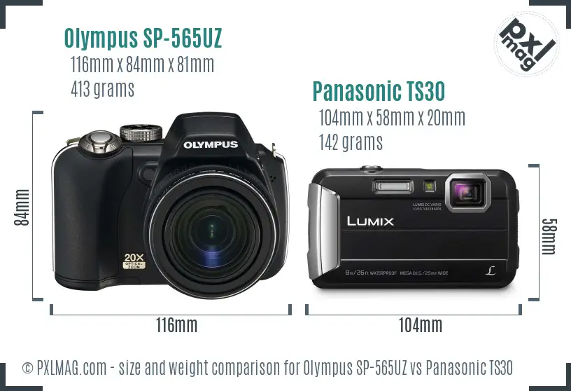 Olympus SP-565UZ vs Panasonic TS30 size comparison