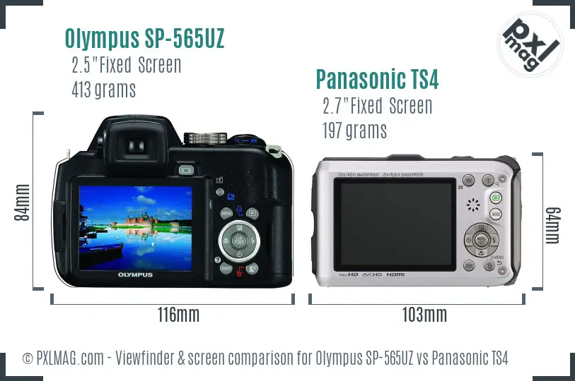 Olympus SP-565UZ vs Panasonic TS4 Screen and Viewfinder comparison
