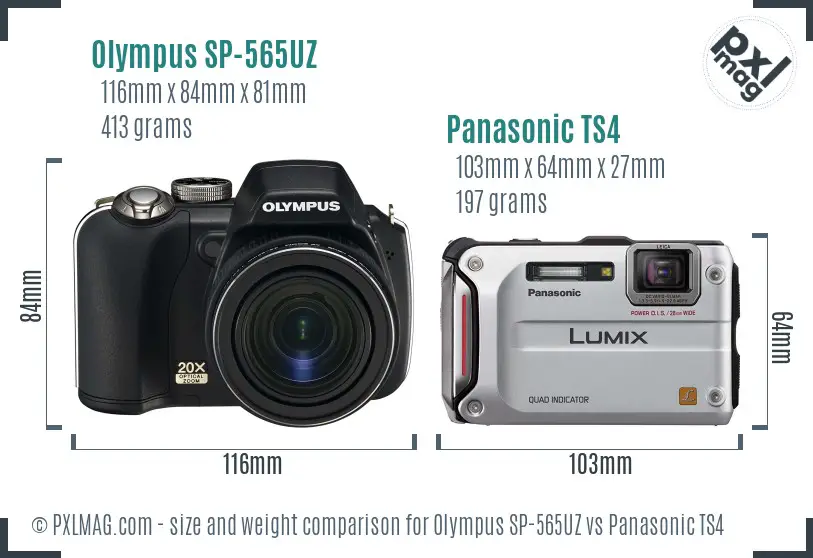 Olympus SP-565UZ vs Panasonic TS4 size comparison