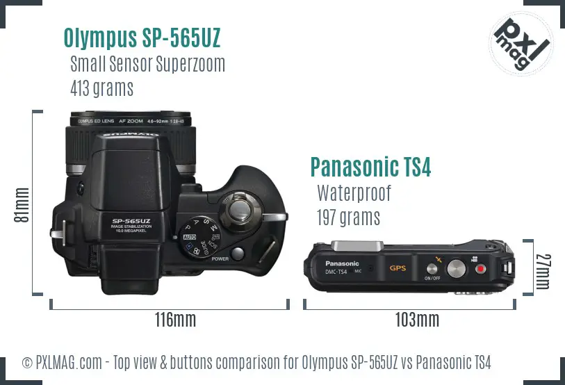 Olympus SP-565UZ vs Panasonic TS4 top view buttons comparison