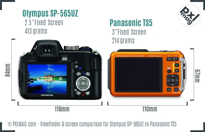 Olympus SP-565UZ vs Panasonic TS5 Screen and Viewfinder comparison