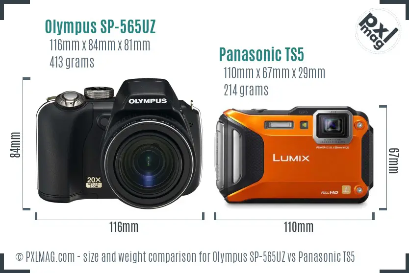 Olympus SP-565UZ vs Panasonic TS5 size comparison