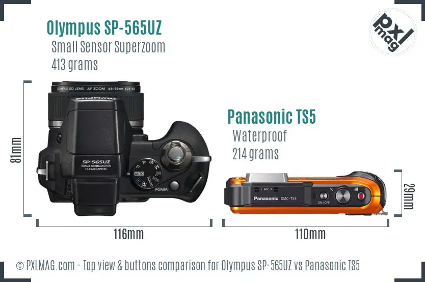 Olympus SP-565UZ vs Panasonic TS5 top view buttons comparison