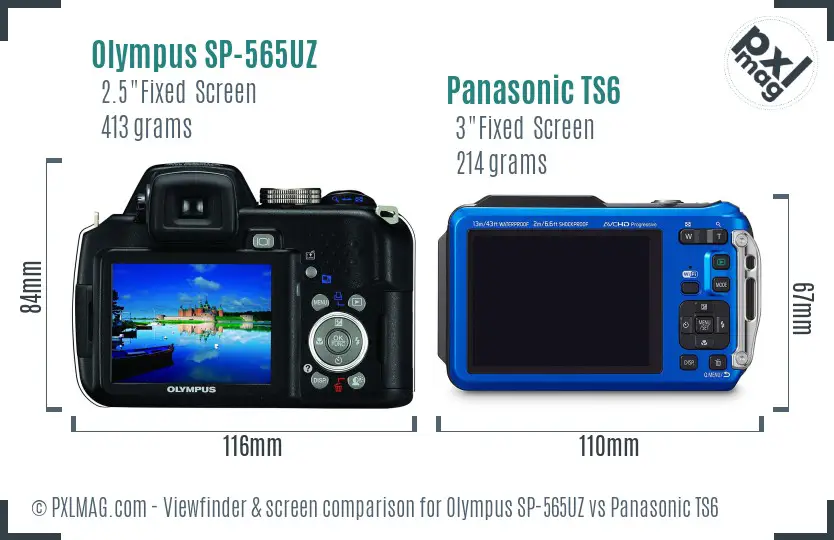 Olympus SP-565UZ vs Panasonic TS6 Screen and Viewfinder comparison