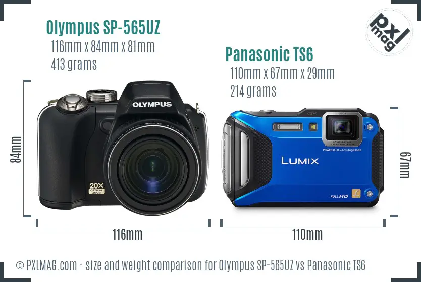 Olympus SP-565UZ vs Panasonic TS6 size comparison