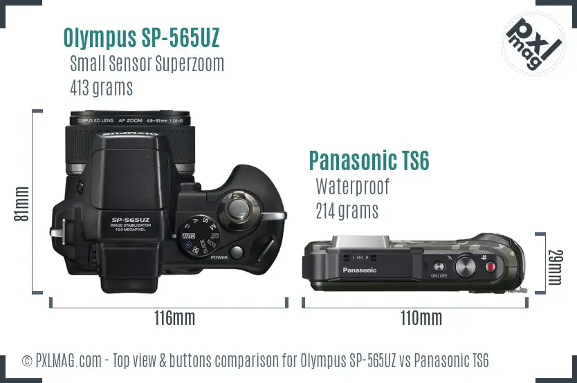 Olympus SP-565UZ vs Panasonic TS6 top view buttons comparison