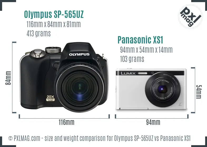 Olympus SP-565UZ vs Panasonic XS1 size comparison