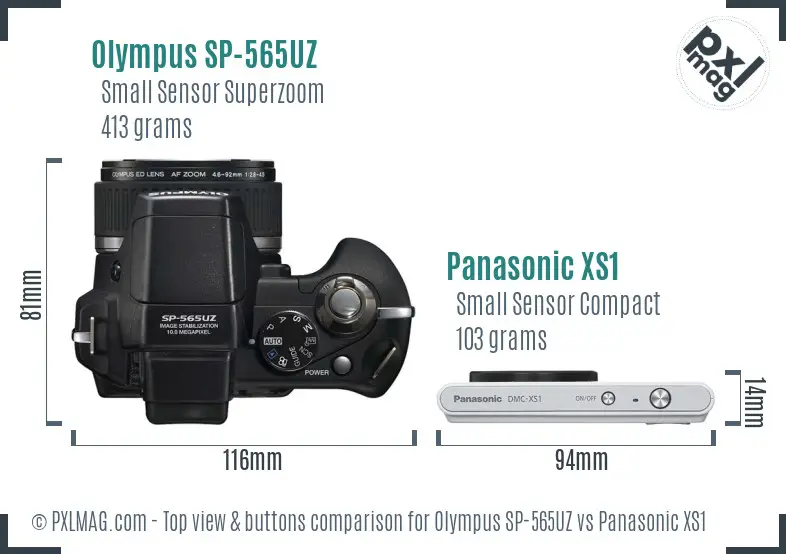 Olympus SP-565UZ vs Panasonic XS1 top view buttons comparison