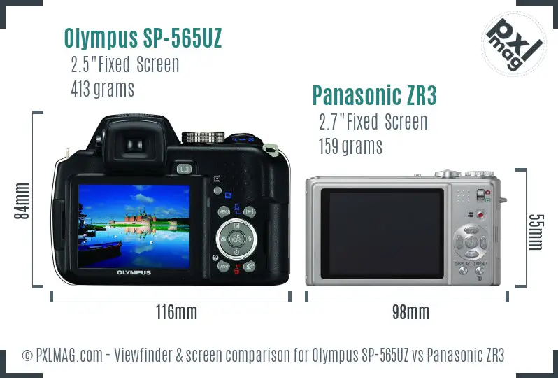 Olympus SP-565UZ vs Panasonic ZR3 Screen and Viewfinder comparison