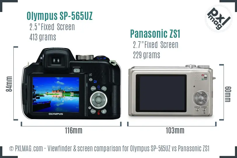 Olympus SP-565UZ vs Panasonic ZS1 Screen and Viewfinder comparison