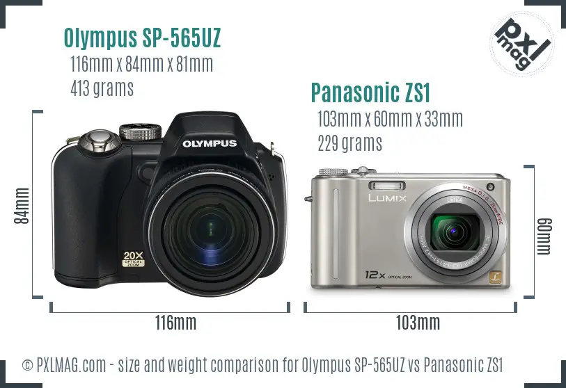 Olympus SP-565UZ vs Panasonic ZS1 size comparison