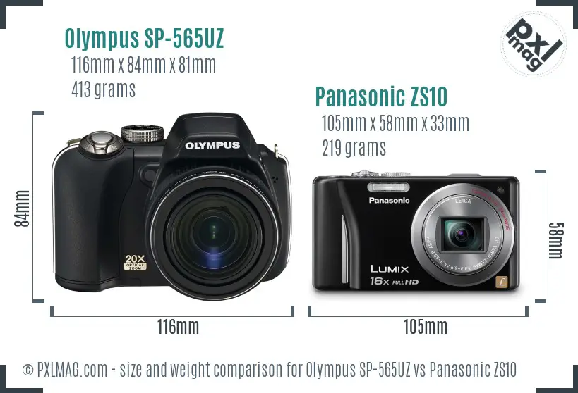 Olympus SP-565UZ vs Panasonic ZS10 size comparison
